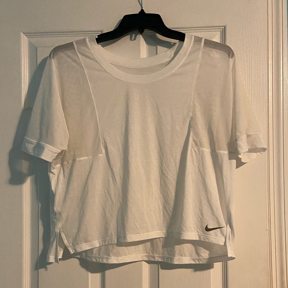 Nike White & Mesh Cropped Workout Top, M